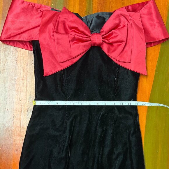 Gunne Sax Jessica McClintock Rare VTG Red Bow Strapless Velvet Bodice Holiday - Picture 5 of 10